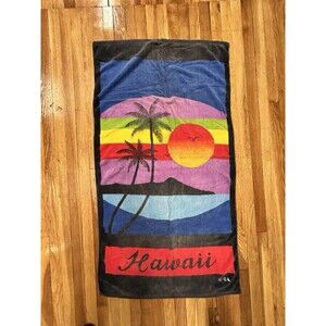 GrecoHawaii Beach Towel Sunset Palm Trees Retro Surf 29" x 54" Bright Colors Vtg